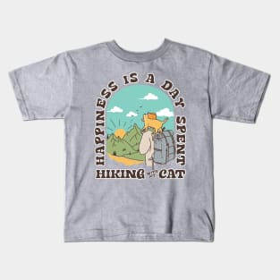 Happiness Is A Day Spent Hiking With My Cat | Hikers and Cats Lover Gift Kids T-Shirt